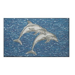 Covoras baie Dolphin Friedola, model delfini, 3D, albastru, antiderapant, dreptunghiular, spuma PVC, 48x80cm, Cod 77898