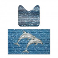 Covorase baie Dolphin Friedola, model delfini, 3D, albastru, antiderapant, spuma PVC, 48x80cm + 48x48cm, set 2 buc, cod 79640.3