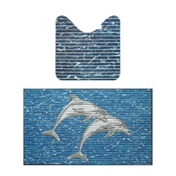 Set baie Friedola Delfini antiderapant albastru din spuma PVC 2 covorase 80x48cm+48x80cm cod 79640.3