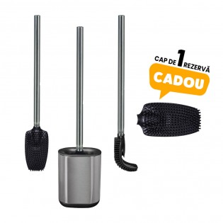 Perie WC + 1x Cap de rezerva cauciuc CADOU, cromat, Stream