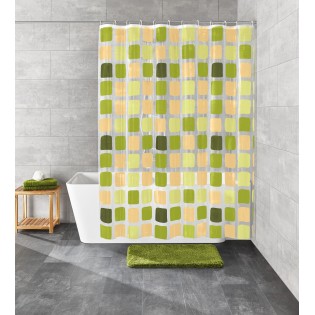Perdea dus, plastic ecologic, 180x200cm, model patrate, transparent/verde, Sonny