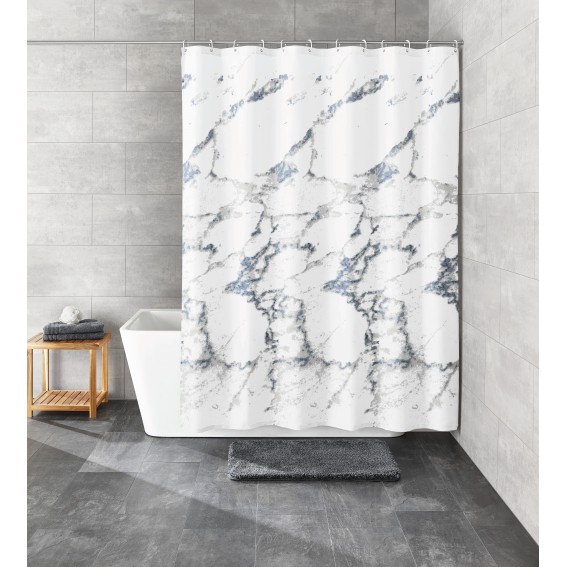 Perdea dus marmura antracit, 180x200cm, alb/gri, poliester cu aspect textil, Marble