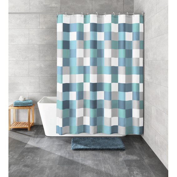 Perdea dus patrate, 180x200cm, multicolor, poliester cu aspect textil, Check
