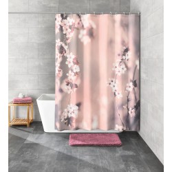 Perdea dus Kleine Wolke Blossom, model floral, roz, poliester cu aspect textil, 180x200cm, Cod 34293