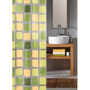 Perdea dus, plastic ecologic, 180x200cm, model patrate, transparent/verde, Sonny