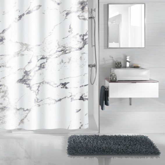 Perdea dus marmura antracit, 180x200cm, alb/gri, poliester cu aspect textil, Marble
