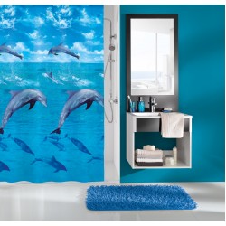 Perdea dus Kleine Wolke Dolphin, model delfini, albastru, plastic ecologic, 180x200cm, Cod 34287