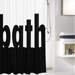 Perdea dus Kleine Wolke Bath, model text, alb/negru, poliester cu aspect textil, 180x200cm, Cod 34292