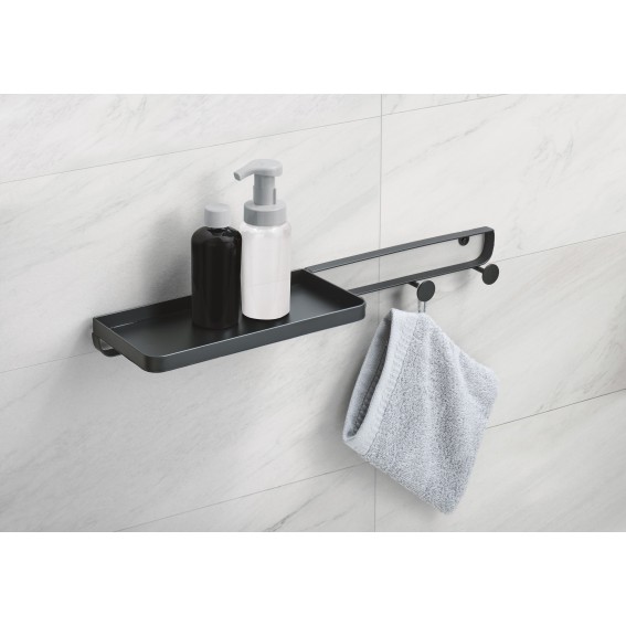 Etajera cu carlige metal, negru, dimensiune 12x50,4x5,2cm