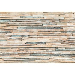 Fototapet Whitewashed Wood, Komar, model perete stiva lemne, gri/bej, adeziv inclus, 368x254cm
