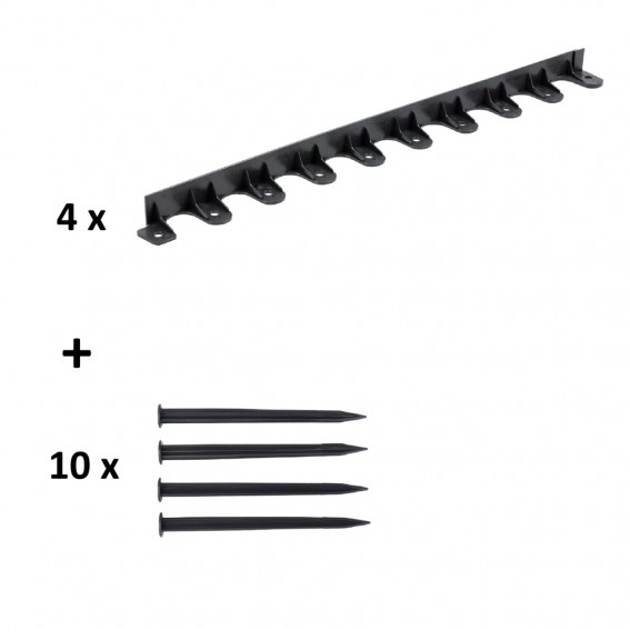 Delimitator gazon, polipropilena reciclata, negru, 100x7x5cm, set 4 bucati + 10 seturi cuie prindere