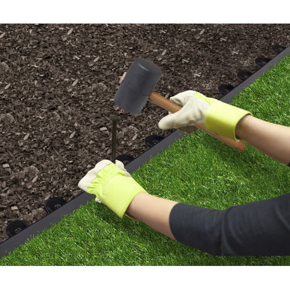 Delimitator gazon, polipropilena reciclata, negru, 100x7x5cm, set 4 bucati + 10 seturi cuie prindere