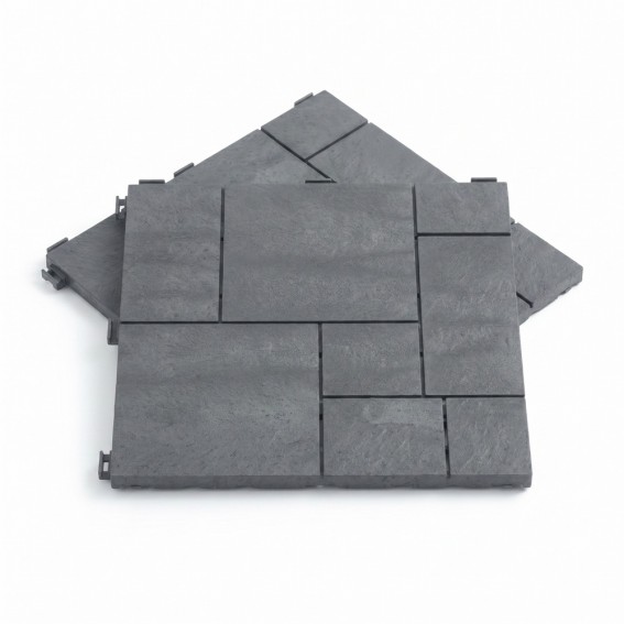 Dale cauciuc si polipropilena reciclate, 30x30cm, gri, imitatie piatra cubica, set 6 buc