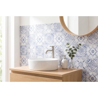 Placi decorative autoadezive perete, faianta stil vintage, alb/ bleu, 30,5x30,5 cm, acoperire 0,55mp, set 6 buc, d-c-Fix