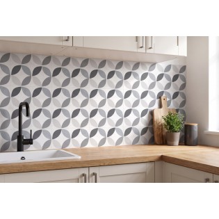Placi decorative autoadezive perete, faianta forme geometrice, alb/ gri, 30,5x30,5 cm, acoperire 0,55mp, set 6 buc, d-c-Fix