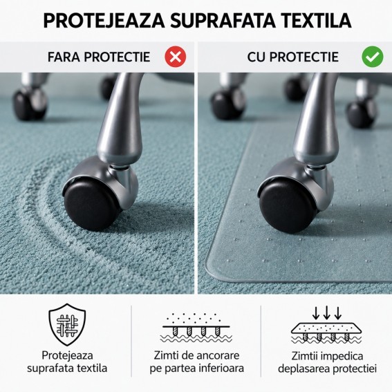 Protectie pardoseala pentru scaun de birou, mocheta si covor, Duragrip Meta, PET, cu zimti de ancorare, transparenta, 90 x 120 cm