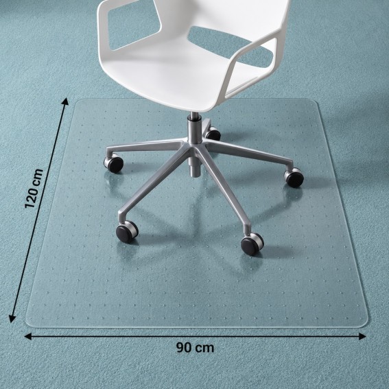 Protectie pardoseala pentru scaun de birou, mocheta si covor, Duragrip Meta, PET, cu zimti de ancorare, transparenta, 90 x 120 cm