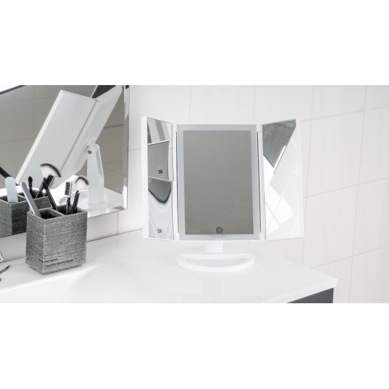 Oglinda machiaj pentru baie din otel inoxidabil, stativa, alb, 1:1 sau marire 2x, 5X, Vivian M