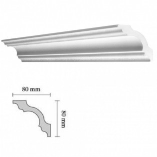 Bagheta polistiren decorativa, alba, 200x8x8cm, bax 50 bucati, 100 ml/bax, A80, Decosa 