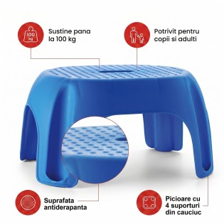 Scaun baie tip treapta copii/adulti, albastru, antiderapant, sustine maxim 100Kg, A1102603, Ridder, Fun