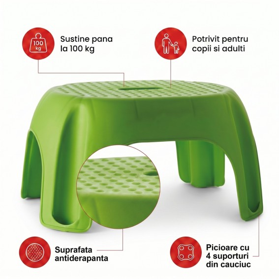 Scaun baie tip treapta copii/adulti, verde, antiderapant, sustine maxim 100Kg, A1102605, Ridder, Fun