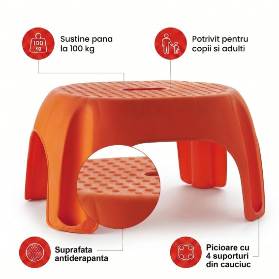 Scaun baie tip treapta copii/adulti, portocaliu, antiderapant, sustine maxim 100Kg, A1102614, Ridder, Fun