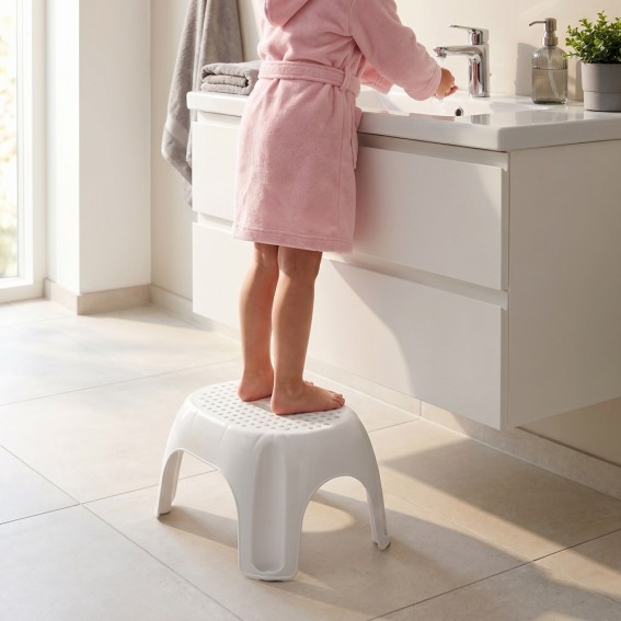 Scaun baie tip treapta copii/adulti, alb, antiderapant, sustine maxim 100Kg, A1102601, Ridder, Fun