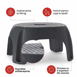 Scaun baie tip treapta copii/adulti, gri, antiderapant, sustine maxim 100Kg, A1102607, Ridder, Fun