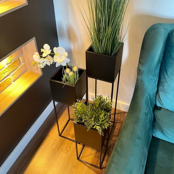 Suport ghiveci flori Lorient L, negru, metal, 19x19x87 cm, cod 111003