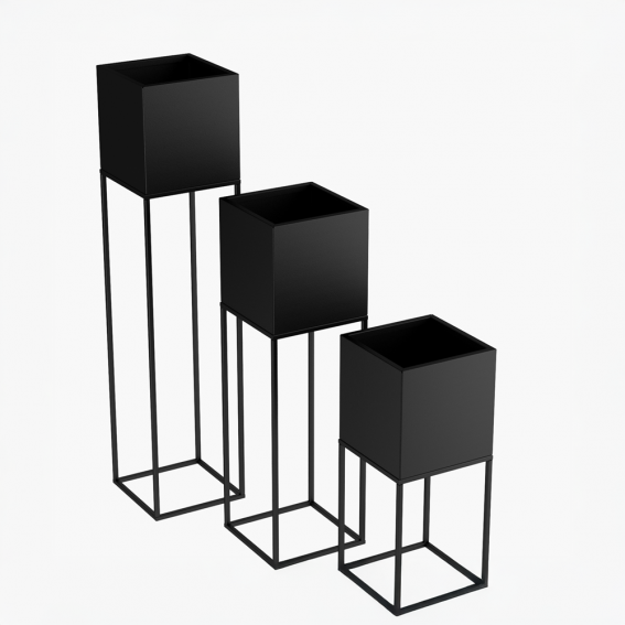 Suport ghiveci flori Lorient L, negru, metal, 19x19x87 cm, cod 111003
