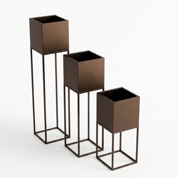 Suport ghiveci flori Lorient M, maro, metal, 19x19x67 cm, cod 111005