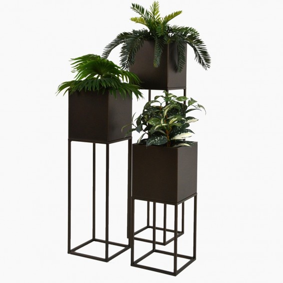 Suport ghiveci flori Lorient L, maro, metal, 19x19x87 cm, cod 111006