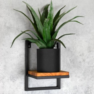Suport ghiveci flori, 23x20x30cm, metal negru + polita stejar, Lens S