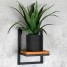 Suport ghiveci flori, 23x20x30cm, metal negru + polita stejar, Lens S