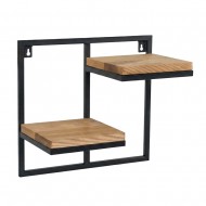 Etajera flori, 2 ghivece, 38.5x20x35cm, polite metal negru + stejar, Lens M