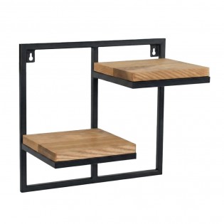 Etajera flori, 2 ghivece, 38.5x20x35cm, polite metal negru + stejar, Lens M