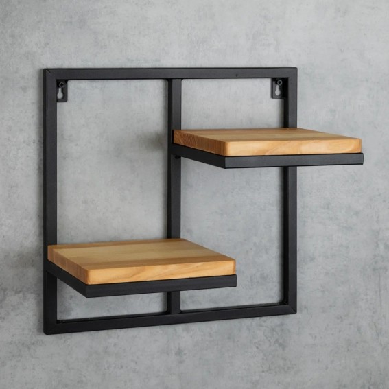 Etajera flori, 2 ghivece, 38.5x20x35cm, polite metal negru + stejar, Lens M