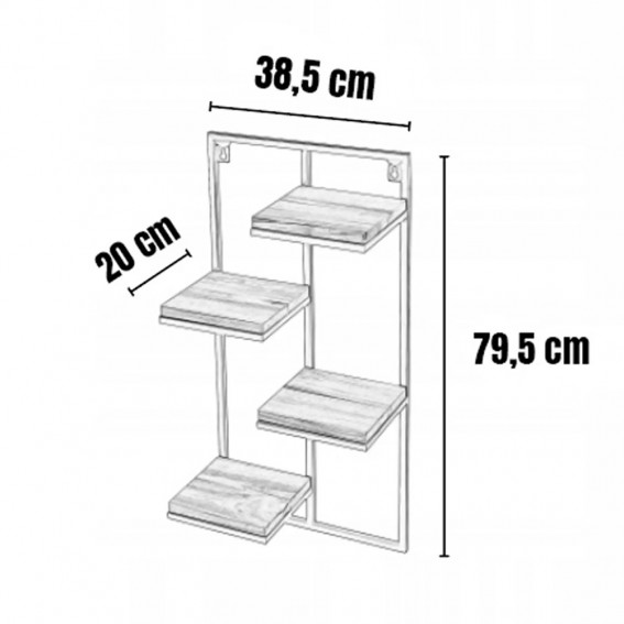 Etajera flori, 4 ghivece, 38.5x20x79.5cm, metal negru + polite stejar, Lens L