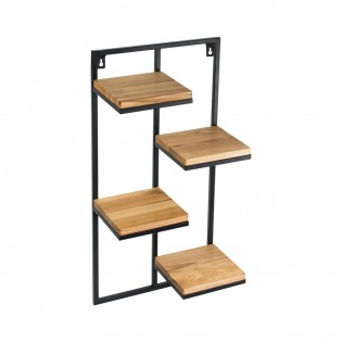 Etajera flori, 4 ghivece, 38.5x20x79.5cm, metal negru + polite stejar, Lens L