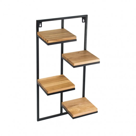 Etajera flori, 4 ghivece, 38.5x20x79.5cm, metal negru + polite stejar, Lens L