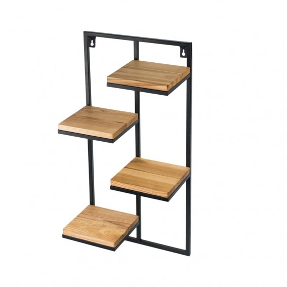 Etajera flori, 4 ghivece, 38.5x20x79.5cm, metal negru + polite stejar, Lens L