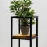 Suport ghiveci flori, 23x23x90cm, metal negru + polita stejar, Anet L