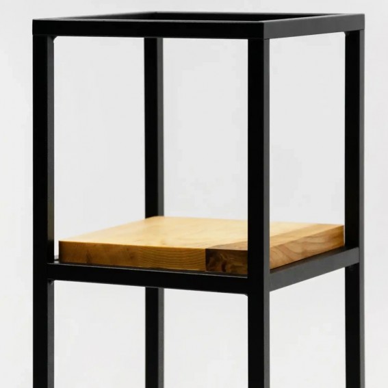 Suport ghiveci flori, 23x23x90cm, metal negru + polita stejar, Anet L
