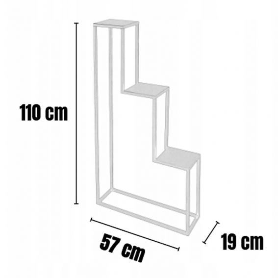 Suport ghivece flori, 60x20x112cm, 3 polite metal negru + stejar, Nicea L