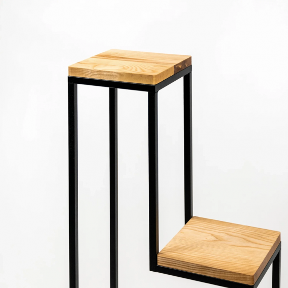 Suport ghivece flori, 60x20x112cm, 3 polite metal negru + stejar, Nicea L