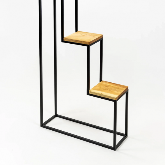 Suport ghivece flori, 60x20x112cm, 3 polite metal negru + stejar, Nicea L