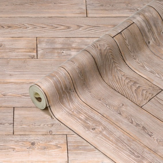 Tapet rezistent la apa, baie / bucatarie, lemn, maro/gri, 67.5cmx4m, Ceramics, Shabby Wood, d-c-Fix