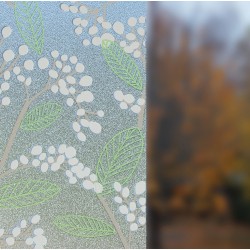 Autocolant geam Vénilia Ficus, static/fara adeziv, efect geam sablat, model flori ficus, multicolor, 67.5cmx1.5m