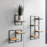 Etajera flori, 4 ghivece, 38.5x20x79.5cm, metal negru + polite stejar, Lens L