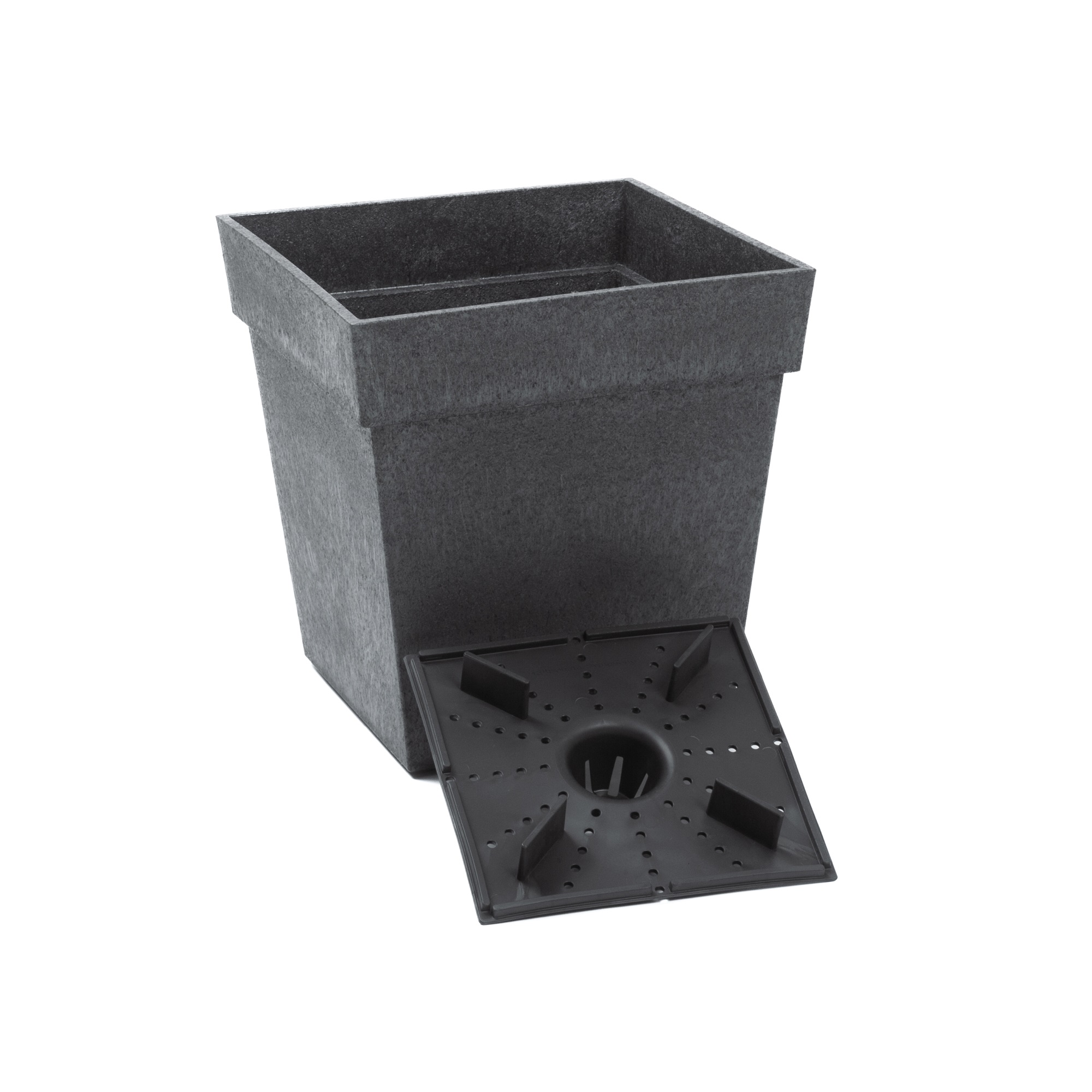 Ghiveci flori cu sistem autoirigare, 31.5×31.5x33cm, cauciuc reciclat, efect ciment, gri, Symphony
